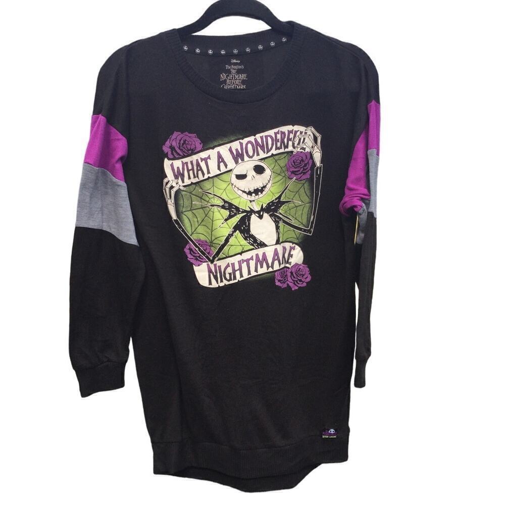 Disney sleepwear M sweater night gown black purple nightmare before‎ Christmas